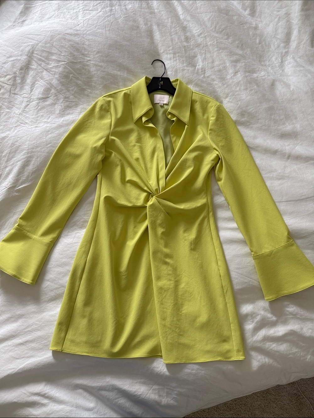cinq a sept Neon Yellow Mini Dress with Twist Front
